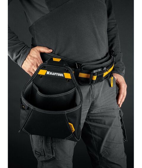Ящики и сумки для инструмента: Поясная сумка KRAFTOOL KP-12 с быстросъёмным креплением FastClip, 12 карманов и петель, 260 х 340 мм [38774] фотографии