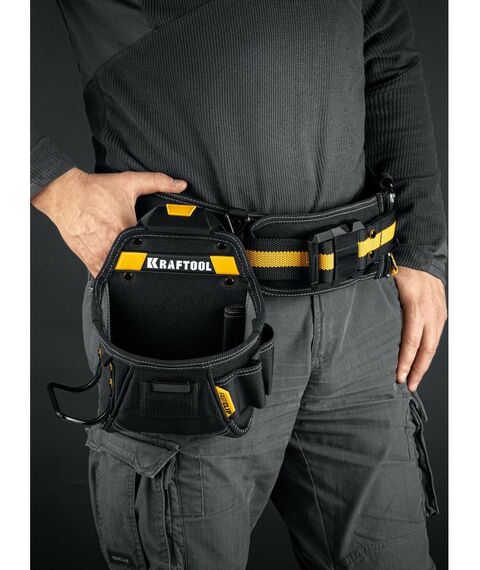 Ящики и сумки для инструмента: Поясная сумка KRAFTOOL KP-6 с быстросъёмным креплением FastClip, 6 карманов и петель, 240 х 250 мм [38775] фотографии