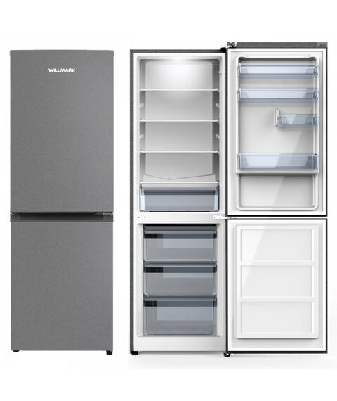 Холодильники: Холодильник WILLMARK RF-415DCGT объем 306 (200/90)л, морозильная камера снизу, система размораживания Defrost, цвет графит фотографии