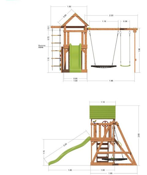 Детские спортивные комплексы: Детский игровой комплекс UNIX Kids 6 в 1 Dark Green фотографии