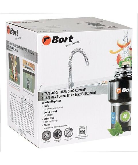 Прочая встраиваемая техника: Измельчитель пищевых отходов Bort TITAN 5000 Control 560 Вт, 3 ступени, 5.2 кг/мин, 90 мм фотографии