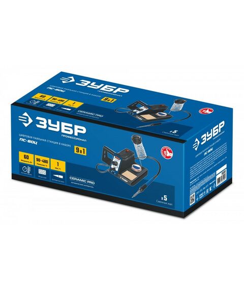 Паяльное оборудование: Цифровая паяльная станция Зубр ПС-60Ц 9-в-1, 90 - 480°C, 60 Вт [55333] фотографии