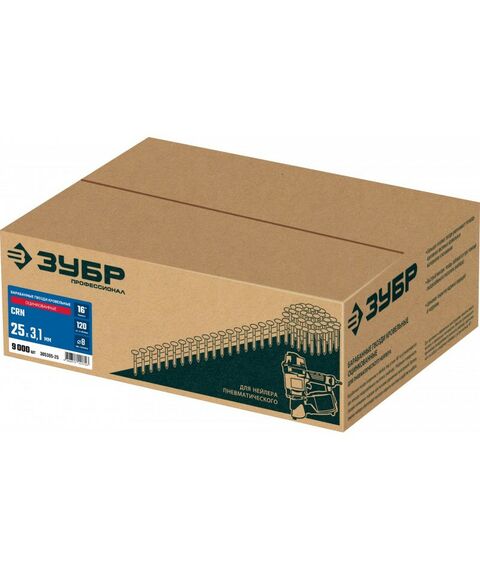 Барабанные гвозди кровельные Зубр CRN 25 х 3.1 мм оцинкованные, 9000 шт [305385-25] фотографии