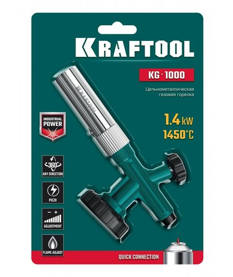 Газовая горелка на баллон KRAFTOOL KG-1000 цельнометаллическая с пьезоподжигом [55514] фотографии