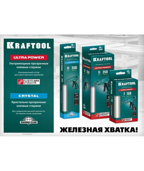 Клеевые стержни KRAFTOOL Ultra Power 11 х 250 мм 40 шт, ультрамощные, прозрачные [06848-40] фотографии