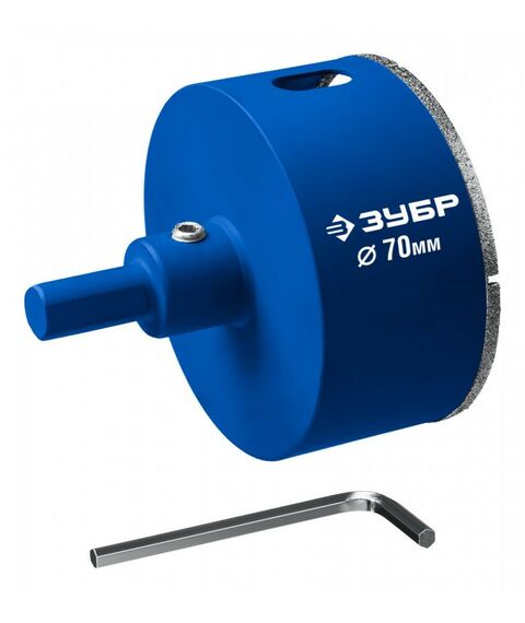 Алмазная коронка Зубр АГК d 70 мм центр. сверло, трехгр. хвост, Р60 [29850-70] фотографии