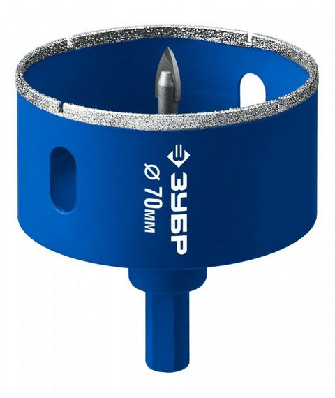 Алмазная коронка Зубр АГК d 70 мм центр. сверло, трехгр. хвост, Р60 [29850-70] фотографии