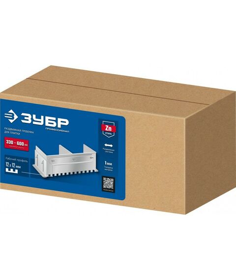 Раздвижная гребенка для плитки Зубр Профессионал зуб 12*12 мм до 600 мм, оцинкованная сталь [08045-12] фотографии