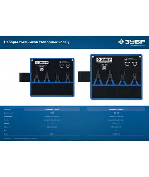 Набор съемников стопорных колец Зубр Профессионал 180 мм 4 шт [22821-H4] фотографии