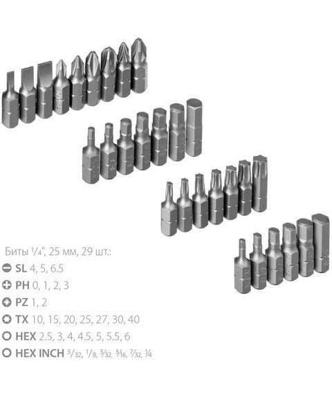 Реверсивная отвёртка с насадками Зубр Профессионал Компакт-Т29 29 предметов [25168-H29] фотографии