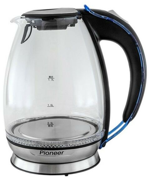 Чайник электрический Pioneer KE806G 1.7 литра, 2200 ватт, подсветка, съемный фильтр, корпус - стекло фотографии