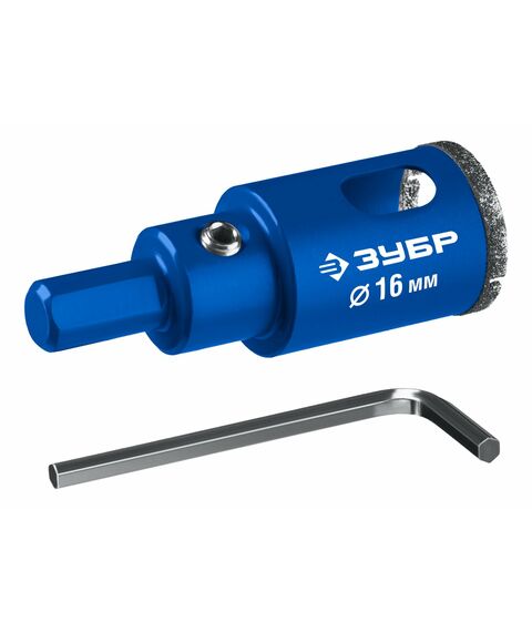Алмазная коронка Зубр Профессионал АГК d 16 мм центр. сверло, трехгр. хвост, Р60 [29850-16] фотографии