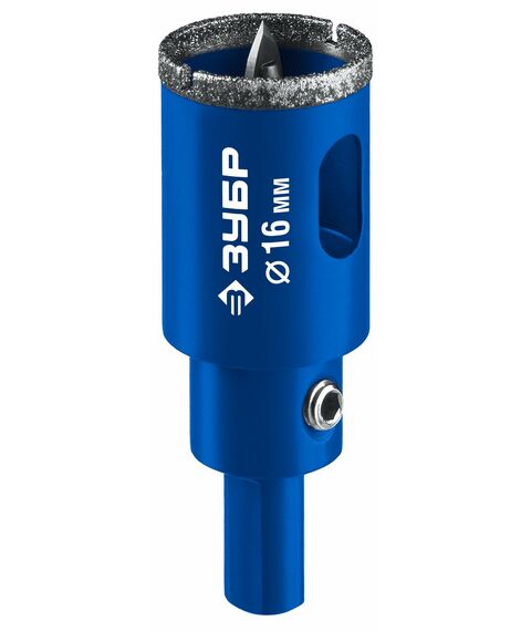 Алмазная коронка Зубр Профессионал АГК d 16 мм центр. сверло, трехгр. хвост, Р60 [29850-16] фотографии