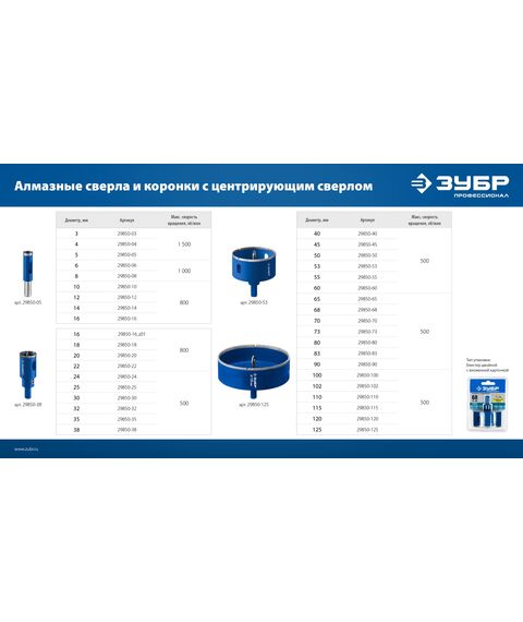 Алмазная коронка Зубр Профессионал АГК d 16 мм центр. сверло, трехгр. хвост, Р60 [29850-16] фотографии