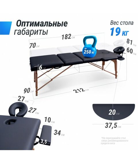 Массажный стол UNIX Med Standard 3 Section Black фотографии