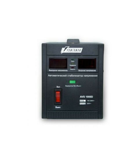 Стабилизаторы напряжения: Стабилизатор PowerMAN AVS 2000D Black вх.140-260 В, вых.220 В ± 8%, 2000ВА, 1 розетка Euro фотографии
