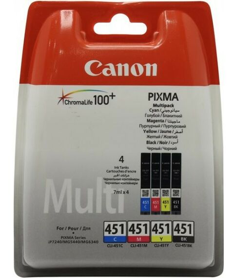 Для Canon (оригинал): Набор чернильниц Canon CLI-451BK+CLI-451C+CLI-451M+CLI-451Y для PIXMA iP7240, MG5440/6340 фотографии