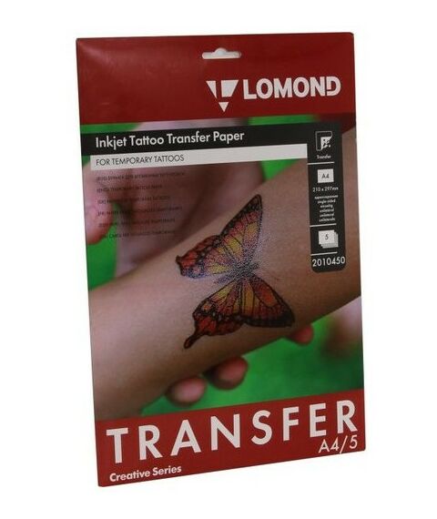 Бумага Lomond: Самоклеящаяся прозрачная плёнка для изготовления временных татуировок Lomond 2010450 A4, 5 листов фотографии