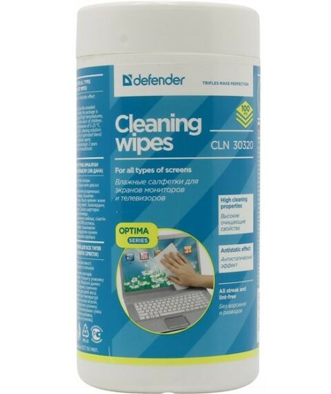 Чистящие средства: Влажные чистящие салфетки Defender CLN30320 в пластиковой тубе для экранов всех  типов (100шт) фотографии