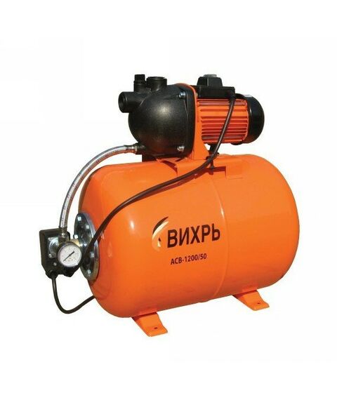 Насосы и насосные станции: Автоматическая станция водоснабжения Вихрь АСВ-1200/50 40 м, 70 л/мин, 5,5 А, 1200 Вт, 50 л фотографии