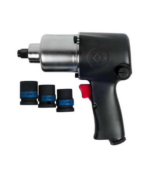 Пневмогайковерты: Гайковерт пневматический ударный King Tony P33421-040B 1/2", 678 Hм, в комплекте 3 торцевые головки фотографии