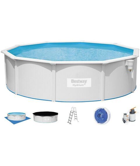 Бассейны: Бассейн стальной BestWay Hydrium 460 х 120 см песчаный фильтр-насос, лестница, подстилка, тент [56384] фотографии