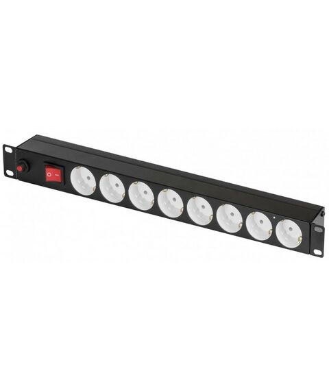 Шкафы и стойки: Блок электрических розеток TLK TLK-RS08MF1-BK 19", 8 гнезд, 16А, с фильтром и предохранителем, без шнура питания, железный корпус фотографии