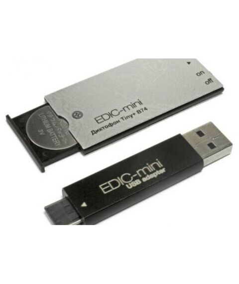 Цифровые диктофоны: Цифровой диктофон Edic-mini Tiny+ B74-1-150HQ Металл, размер 4*28*57мм, вес 9г, автономность до 30ч, батарейка фотографии