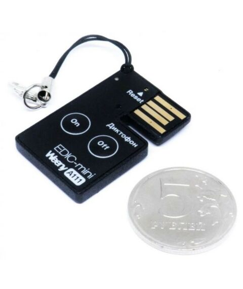 Цифровые диктофоны: Цифровой диктофон Edic-mini Weeny A111 Металл, размер 3.5*24*37.5мм, вес 6гр, автономность до 50ч, аккумулятор фотографии