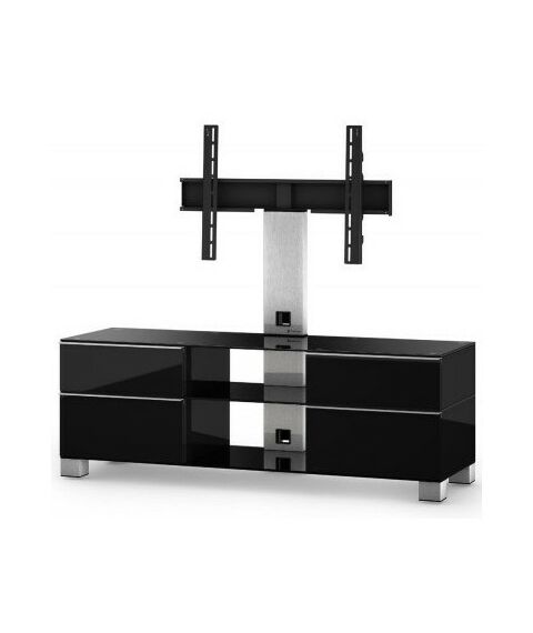 Тумбы и стойки для телевизоров: Стойка под телевизор Sonorous MD 8340-B-INX-BLK max ТВ 50кг, 1300х1400х440мм (ВхШхГ),  черное стекло /  ножки стального цвета/ черные ящики фотографии