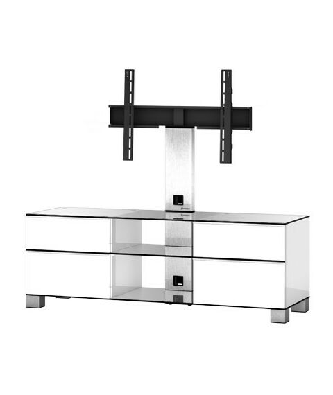 Тумбы и стойки для телевизоров: Стойка под телевизор Sonorous MD 8340-C-INX-WHT max ТВ 50кг, 1300х1400х440мм (ВхШхГ),   прозрачное стекло /  ножки стального цвета/ белые ящики фотографии