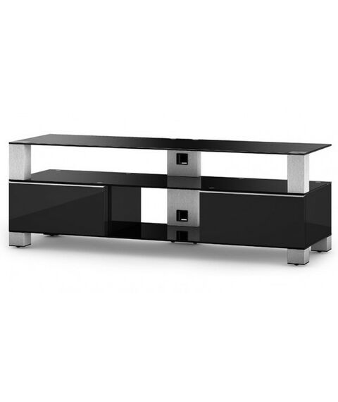 Тумбы и стойки для телевизоров: Стойка под телевизор Sonorous MD 9140-B-INX-BLK max нагрузка 80кг, 490х1400х440мм (ВхШхГ),  черное стекло /  ножки стального цвета/ черные ящики фотографии