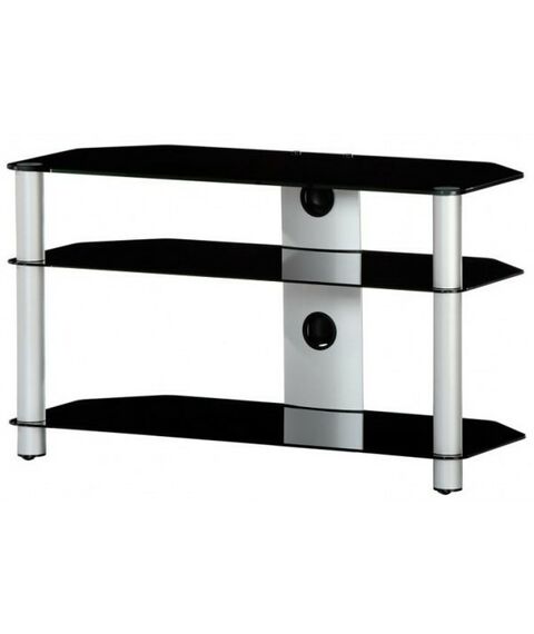 Тумбы и стойки для телевизоров: Тумба под телевизор Sonorous NEO 390 B SLV 3 полки, max нагрузка 50 кг, 530х900х400мм (ВхШхГ), черное стекло / серебристые ножки фотографии