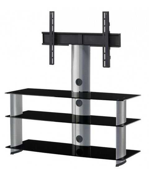 Тумбы и стойки для телевизоров: Стойка под телевизор Sonorous PL 2130 B-SLV 3 полки, крепеж для ТВ, max нагрузка 50кг, поворот 35o, 1430х1200х440мм (ВхШхГ),  черное стекло / серебристые ножки фотографии