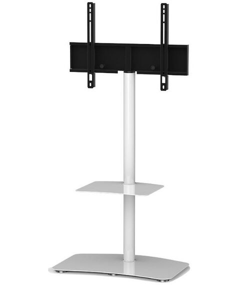 Тумбы и стойки для телевизоров: Стойка под телевизор Sonorous PL 2810 WHT-WHT 2 полки, крепеж для ТВ, max нагрузка 30кг, поворот 35o, 1380х650х450мм  (ВхШхГ),  белое стекло / белые ножки фотографии