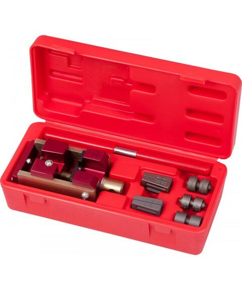 Демонтажный инструмент: Приспособление для развальцовки тормозных трубок МАСТАК 102-10046C 4.75, 6 мм, кейс, 7 предметов фотографии