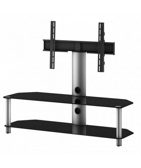 Тумбы и стойки для телевизоров: Стойка под телевизор Sonorous NEO 130 B SLV 2 полки, крепеж для ТВ, max нагрузка 40кг, поворот 35o, 1210х1300х440мм (ВхШхГ), черное стекло / серебристые ножки фотографии