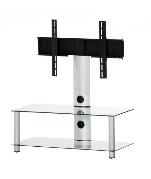 Тумбы и стойки для телевизоров: Стойка под телевизор Sonorous NEO 95 C SLV 2 полки,  крепеж для ТВ, max нагрузка 40кг, поворот 35o, 1210х950х440мм (ВхШхГ), прозрачное стекло / серебристые ножки фотографии