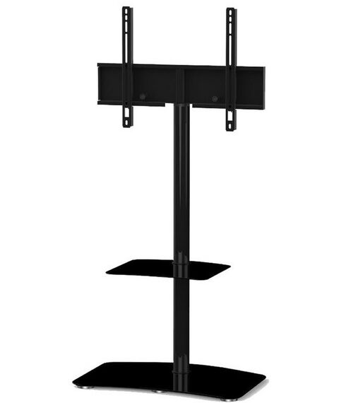 Тумбы и стойки для телевизоров: Стойка под телевизор Sonorous PL 2810 BLK-HBLK 2 полки, крепеж для ТВ, max нагрузка 30кг, поворот 35o, 1380х650х450мм  (ВхШхГ),  черное стекло / черные ножки фотографии