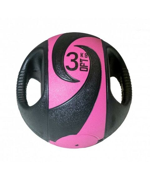 Фитнес оборудование: Мяч тренировочный (медицинбол) с хватами Original FitTools FT-DHMB-03 3 кг фотографии