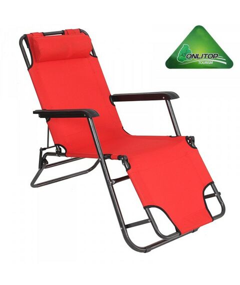 Кемпинговая мебель: Кресло-шезлонг туристическое с подголовником ONLITOP 153х60х30 см цвет красный фотографии