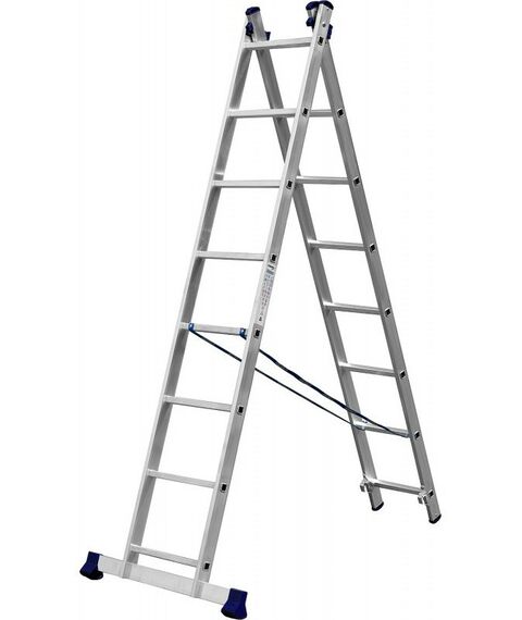 Стремянки и лестницы: Двухсекционная лестница СИБИН 38823-08 8 ступеней, со стабилизатором, алюминиевая фотографии
