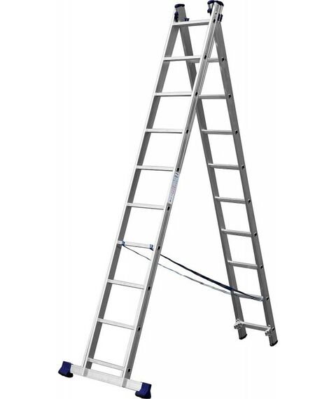 Стремянки и лестницы: Двухсекционная лестница СИБИН 38823-10 10 ступеней, со стабилизатором, алюминиевая фотографии