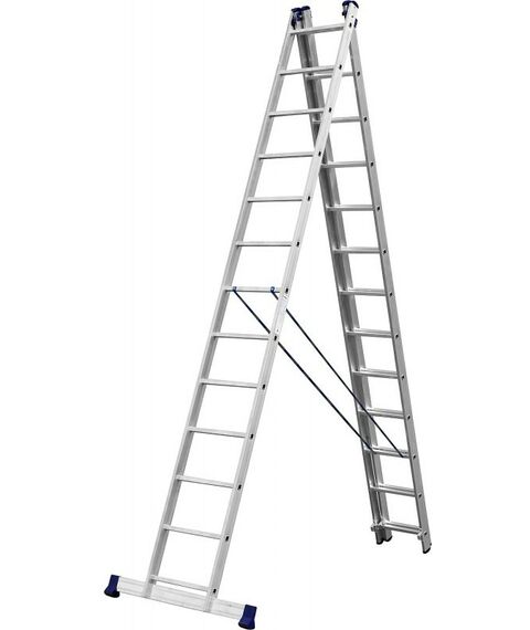 Стремянки и лестницы: Трехсекционная лестница СИБИН 38833-13 13 ступеней, со стабилизатором, алюминиевая фотографии