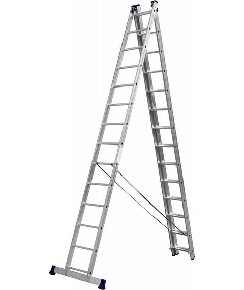 Стремянки и лестницы: Трехсекционная лестница СИБИН 38833-14 14 ступеней, со стабилизатором, алюминиевая фотографии