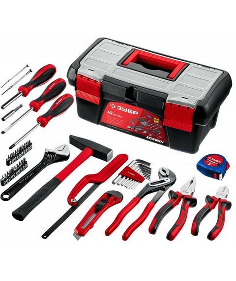 Наборы инструментов и ключи: Универсальный набор инструмента для дома Зубр Хозяин-42 42 предмета [22105] фотографии