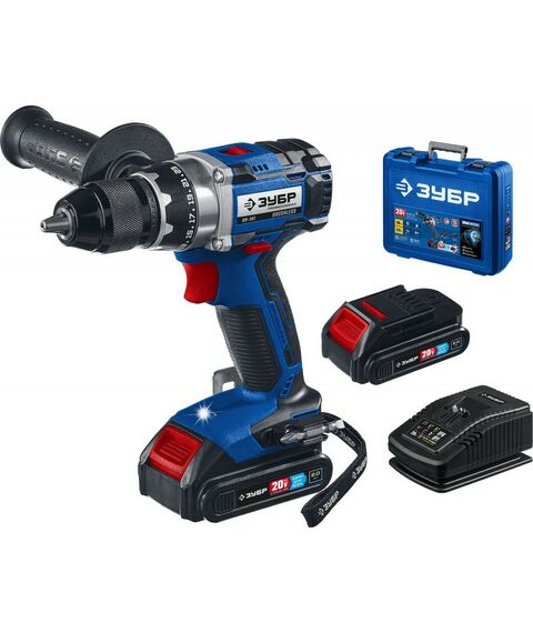 Дрели и шуруповерты: Бесщеточная дрель-шуруповерт Зубр Профессионал DB-201-22 20В, 2 АКБ (2Ач), в кейсе фотографии