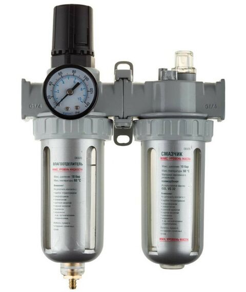 Наборы пневмоинструмента: Набор аксессуаров для пневмосистем KRAFTOOL INDUSTRIE QUALITAT манометр, влагоотделитель, смазчик [06505] фотографии