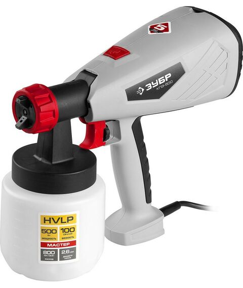 Распылители, краскопульты: Краскопульт (краскораспылитель) электрический Зубр КПЭ-500 HVLP, 0.8л, краскоперенос 0-800мл/мин,вязкость краски 100 DIN/сек, сопло 2.6мм, 500Вт фотографии