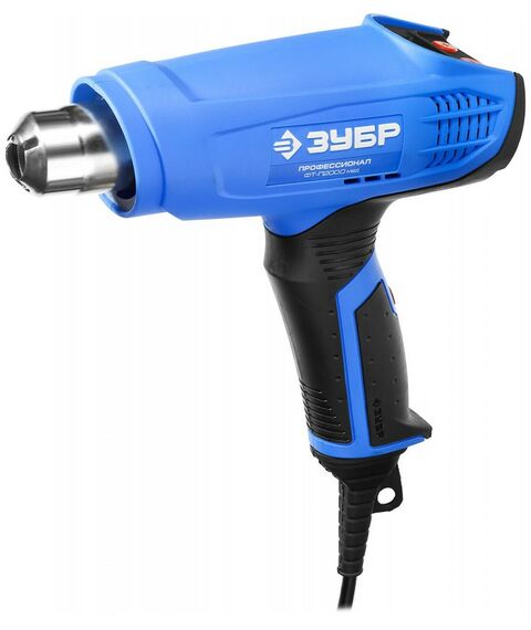 Фены технические: Фен технический (строительный) Зубр Профессионал ФТ-П2000 М2Д керам изол-р, ЖК-диспл., память темп-ры, 2 режима: 80-600град, 220/550 л/мин, 2000Вт фотографии